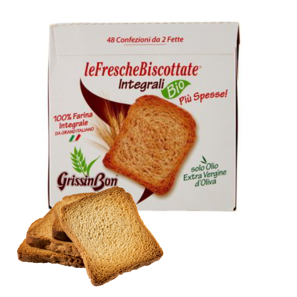 Fette Biscottate Integrali Bio in monoporzione da due pezzi  (Cartone da 4 confezioni da 864 Gr. l'una)